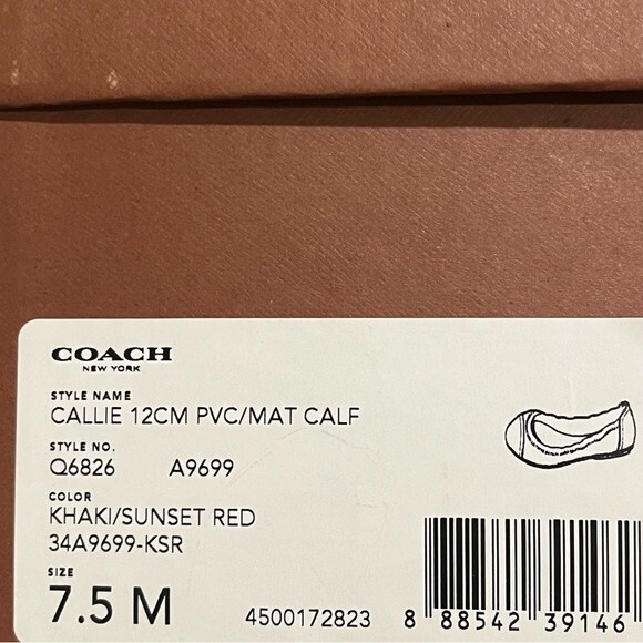 Coach Callie Signature Logo Red Leather & Khaki Fabric Ballet Flat Size 7.5 - Picture 7 of 9
